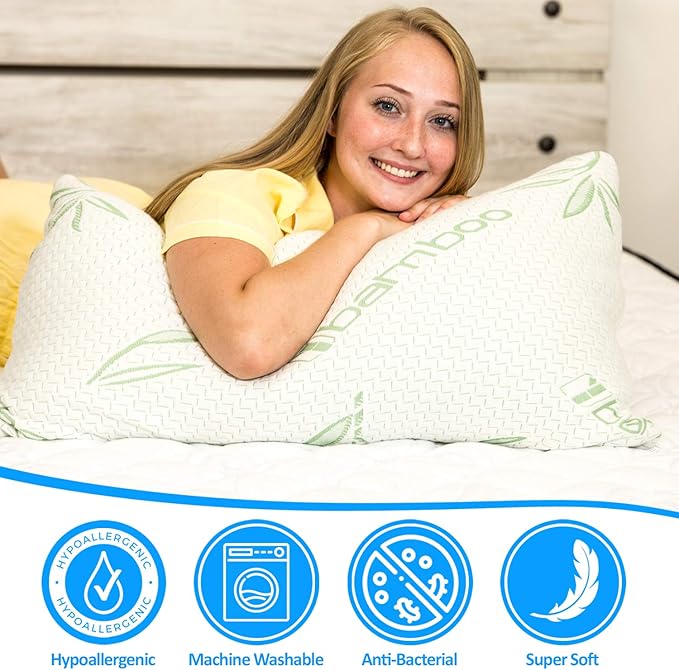 Elif King Size Pillows for Sleeping, Set of 2 – Cooling Shredded Memory Foam Pillows with Removable Cover for Back, Stomach & Side Sleepers, Rayon Derived from Bamboo, King (2 Pack)
