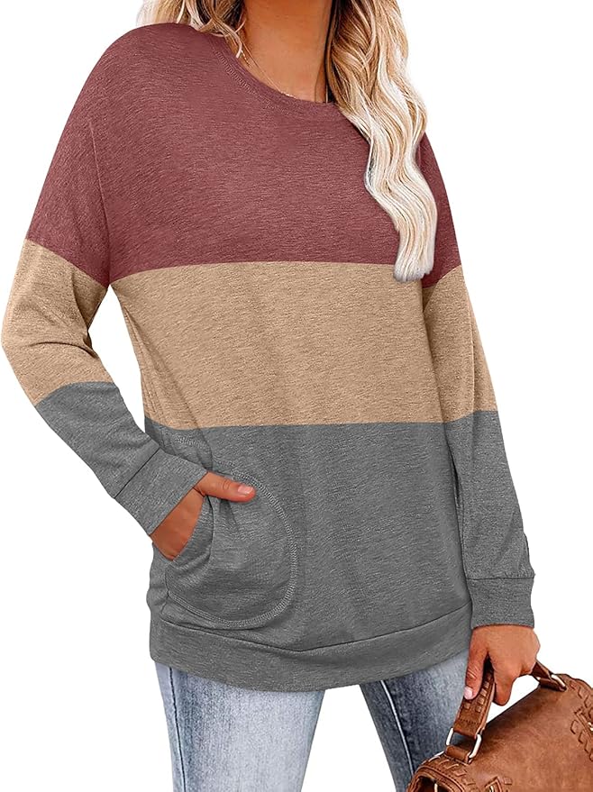 Magritta Women's Long Sleeve Leopard Color Block Tunic Comfy Crewneck T Shirt Tops Black XL