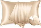 Bedsure Satin Pillowcase with Zipper, Similar to Silk Pillow Cases 2 Pack, Satin Pillow Cases Queen, Silky & Soft Bedding Pillow Covers for Hair and Skin, Gifts for Women Men, Champagne, 20x30 Inches