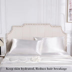 Satin Pillowcase for Hair and Skin, Vegan Silk Pillowcase Set-2 Ivory Satin Pillowcases Queen Size, 1 Eye Mask, 1 Scrunchie-Luxury Sleep Set, White Pillow Cases with Envelope Closure