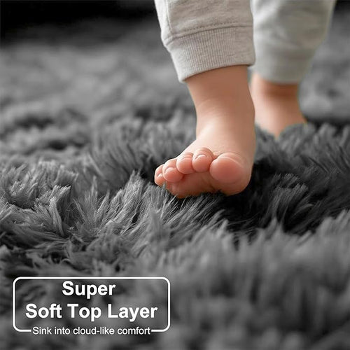 Amdrebio Grey Area Rugs for Bedroom Living Room, Fluffy Fuzzy Modern Rugs for Kids Room, Furry Floor Shaggy Throw Gray Carpet for Baby Nursery Preppy Dorm Office, Home Decor, Farmhouse Thick Rug 4x6
