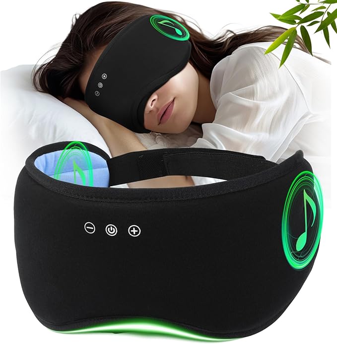 Sleep Headphones with Bluetooth 5.4 Sleep Mask, Bamboo Cotton Music Wireless Bluetooth Eye Mask for Sleeping, Earphones HD Speaker Microphone for Travel, Gifts for Men Women, Green