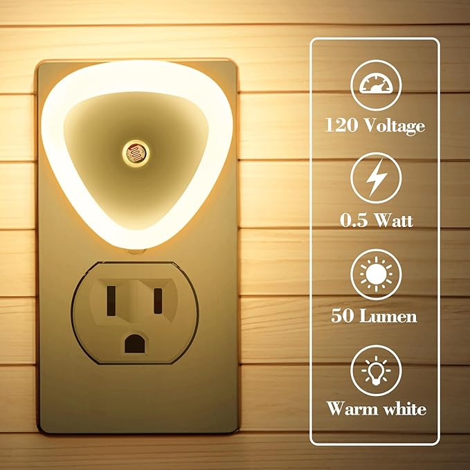 KINUR LED Night Light Plug into Wall,2700K Warmwhite,Nightlight Dusk to Dawn Sensor Automatic On and Off,Night Lamp,0.5W Led Night Light for Kids, Nursery, Bedroom, Hallway, Stair, Kitchen,6 Pack