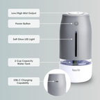 Aqua Glo Personal, Portable Humidifiers for Bedroom – Ultrasonic Cool Mist Humidifier with Built In Rechargeable Battery. Air Humidifier for Baby, Plants, Home, Office, Travel. Gray