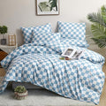 CLOTHKNOW Blue White Plaid Full Size Comforter Set 3Pcs Grid Bedding Comforter Sets Season Soft Checker Comforter with 2 x Pillow Cases