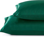 Satin Pillowcases with Zipper （20x26）,Standard Size Pillowcases Set of 2, Blackish Green Silk Pillowcase for Hair and Skin