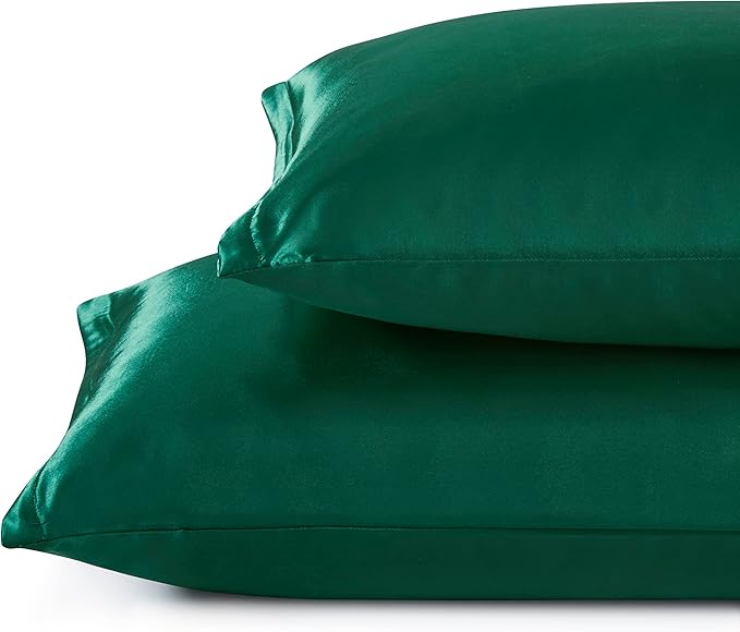 Satin Pillowcases with Zipper （20x36）,King Size Pillowcases Set of 2,Blackish Green Silk Pillowcase for Hair and Skin