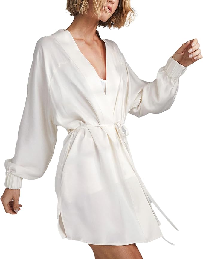 Lunya Washable Silk Robes for Women – Lightweight Short Robes with Pockets, Removable Belt & Interior Tie – Multiple Colors