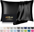 Mulberry Silk Pillow Cases Standard Size, Silk Pillowcase for Hair and Skin, Both Sides Natural Silk Satin Pillowcase for Sleeping Women with Zipper, Gifts for Women Men, Black