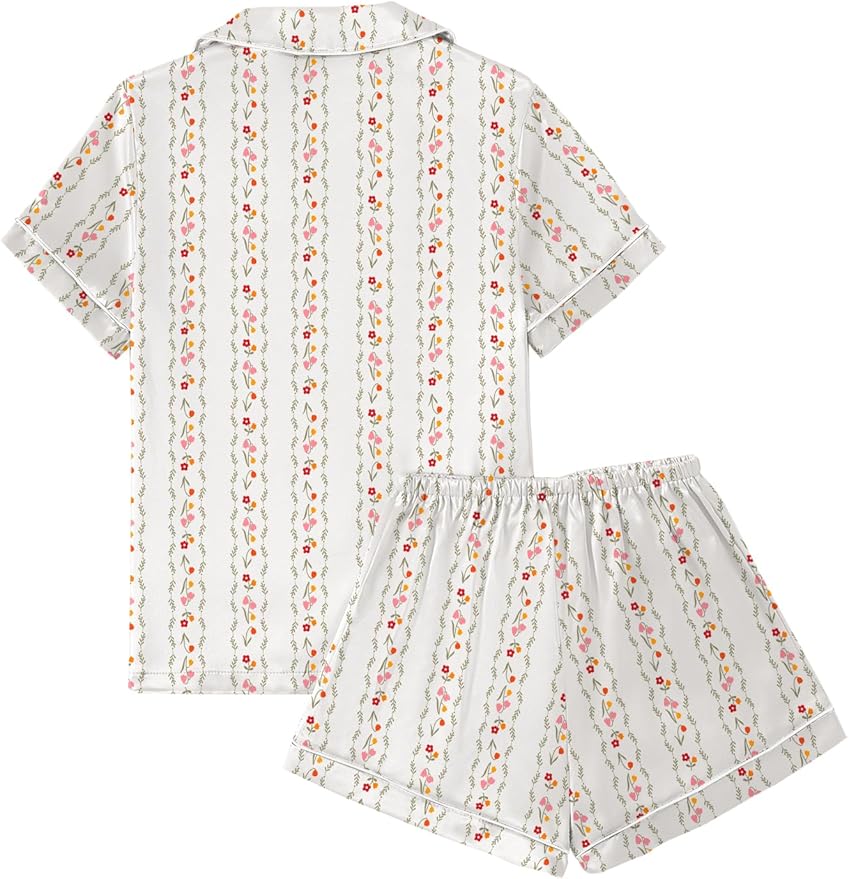 LYANER Women's Silky Satin Pajamas Set Short Sleeve Button Down Shirt With Shorts Pjs Set Sleepwear