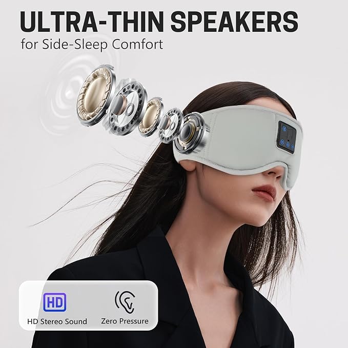 Aurya Sleep Mask with Bluetooth Headphones, 3D Eye Mask for Sleeping, 5.4 Wireless Sleeping Headphones with Ultra-Thin HD Stereo Speaker for Side Sleeper, Office Nap, Air Travel, Meditation