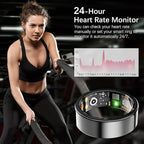 Ring Health Tracker for Women Men, Fit Ring with Heart Rate, Blood Oxygen, Sleep Monitor, Calories, Step Counter, IP68 Waterproof Smart Ring for iPhone & Android, No Subscription Fee (Black, 7#)