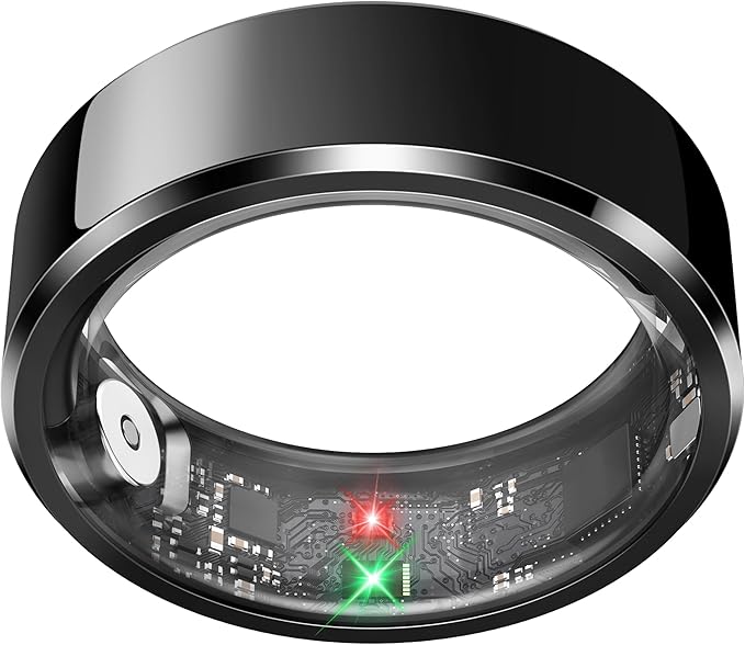 Smart Ring for Men, Fitness & Activity Tracker with Blood Pressure/Heart Rate Monitor, Sleep Tracker, Step Counter, IP68 Waterproof Ring for iOS & Android, Fast Charge, No Subscription (Black,Size11）