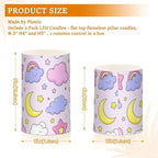 Cute Cartoon Moon Star Purple Peach Decorative Flickering Battery Operated led flameless Candles Electronic Lights unscented with Timer for Dinner Window Battery Powered