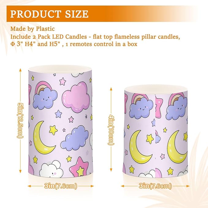 Cute Cartoon Moon Star Purple Peach Decorative Flickering Battery Operated led flameless Candles Electronic Lights unscented with Timer for Dinner Window Battery Powered