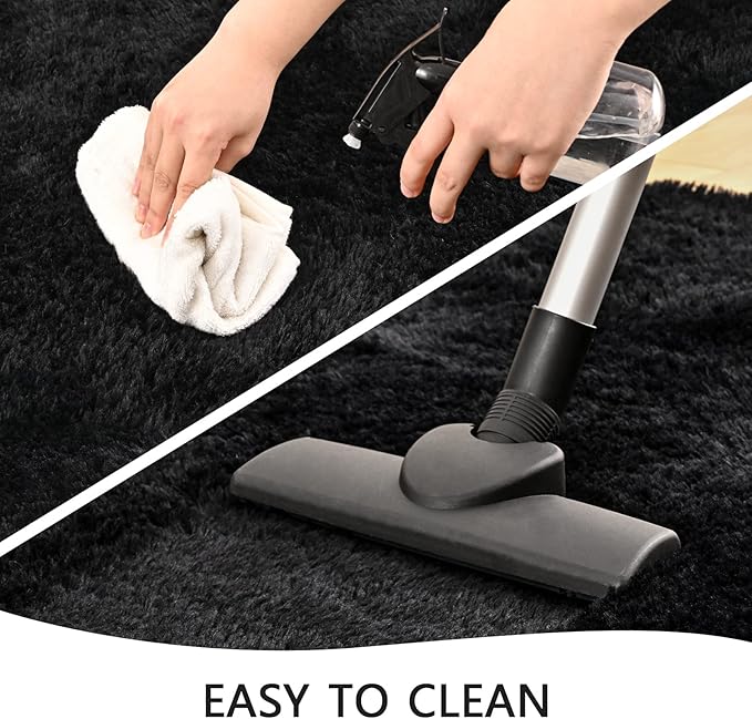 Black Runner Area Rugs for Bedroom Living Room, 2x6 Feet Fluffy Bedside Rugs, Soft Shaggy Carpet Rug for Kids Room Nursery, Furry Cute Rugs for Girls Boys Dorm Room Home Decor