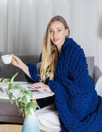 clootess Chunky Knit Blanket Chenille Throw - Warm Soft Cozy for Sofa Bed Boho Home Decor (Navy 40x60 in)