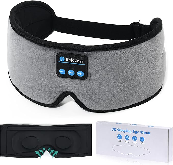 Sleep Headphones, Update Wireless 3D Eye Mask with Ultra-Thin HD Stereo Speakers for Side Sleepers, Air Travel, Meditation and Relaxation Grey
