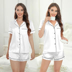 Silk Pajamas for Women Satin Womens PJ Set 2 Piece Short Lounge Set Summer Sleepwear Notch Collar Button-Down Pjs