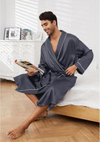 Vulcanodon Men’s Satin Robe Lightweight,Men's Luxurious Silk Kimono Bathrobe