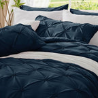 BEDELITE Navy Twin Comforter Set - 2 Peices Boho Pintuck Bedding Comforter Sets, Lightweight Soft & Warm Twin Bedding Sets with 1 Pillowcase for All Season
