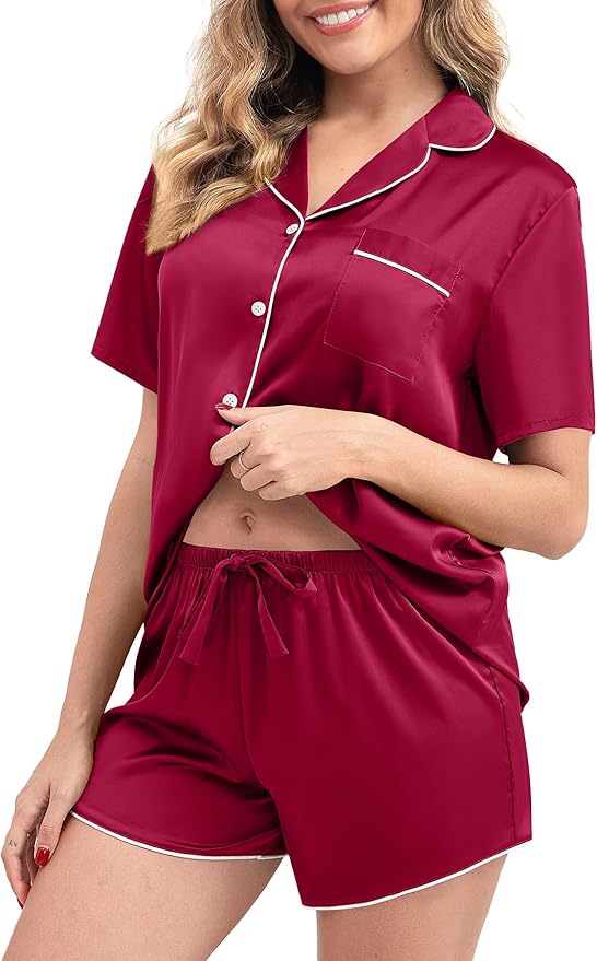 Women's Pajamas Set Sleepwear with Short Sleeve Top & Elastic Waist Shorts