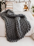 Boho Throw Blanket - Chunky Knit Blanket Full Size Blanket for Adult 54x75, Boho Blanket Bed Decor, Knit Blanket for Couch, Birthday Gift for Women, Ideas (Dark Grey, 54"x75")