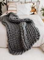 Chunky Knit Blanket, Boho Throw Blanket for Couch, Throw Blanket Knit Bed Scarf, Knitted Blanket, Supernatural Blanket, Wool Blanket for Home Decor or Gifts (Lavender, 54"x75")