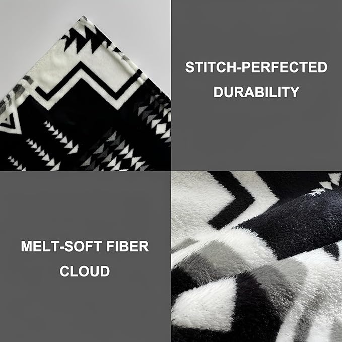Fleece Blanket King - 104x90 Inch Lightweight & Buttery-Soft Throw for Bed, Sofa, Camping | 300GSM Cloud-Touch Microfiber | Cozy Essentials for Travel & Movie Nights, (Boho Black White)
