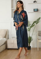 Kihnop Women's Floral Long Kimono Robe Long Satin Robe Long Silk Robe Ladies Kimonos Silky Bathrobe Cover Up, One Size