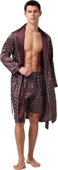Tony & Candice Men's Satin Robe Lightweight Long Sleeve Silk Kimono Bathrobe with Shorts Set Sleepwear