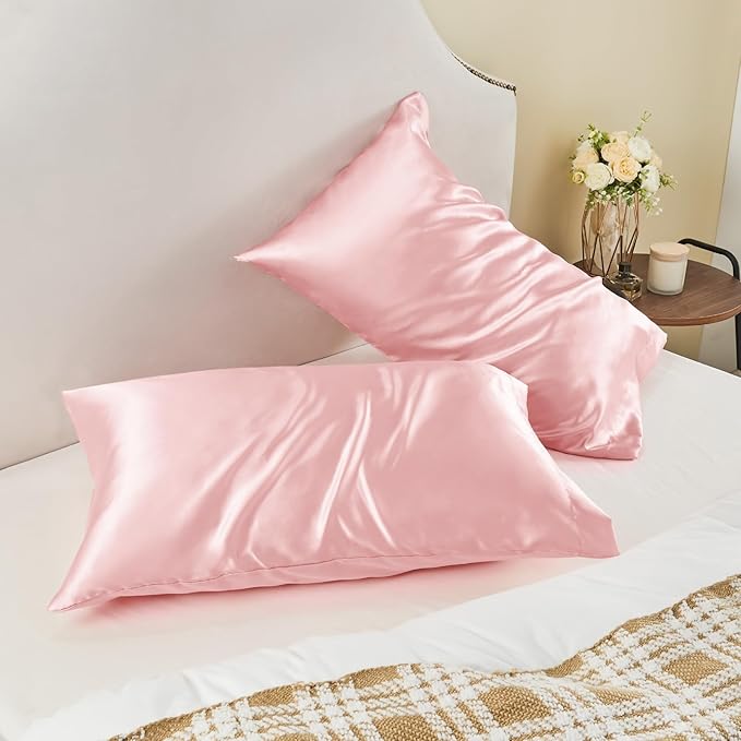 BEDELITE Satin Pillowcase for Hair and Skin, Super Soft and Cooling Similar to Silk Pillow Cases 2 Pack with Envelope Closure, Gift for Women Men(20"x30" Queen Size, Pink)