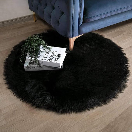 Ashler faux fur rug, Fluffy Shaggy Area Rug Ultra Soft 3 x 3 Feet Round Fur Rug, Black Fuzzy Rug Machine Washable Shag Rug, Nursery Decor Throw Rugs for Bedroom, kids room, Living Room