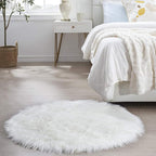 3 ft Fluffy White Round Rug for Bedroom Living Room, Soft Furry White Circle Rug for Kids Room Shaggy Circular Carpet for Nursery Teen's Room, Fuzzy Plush Rug for Dorm