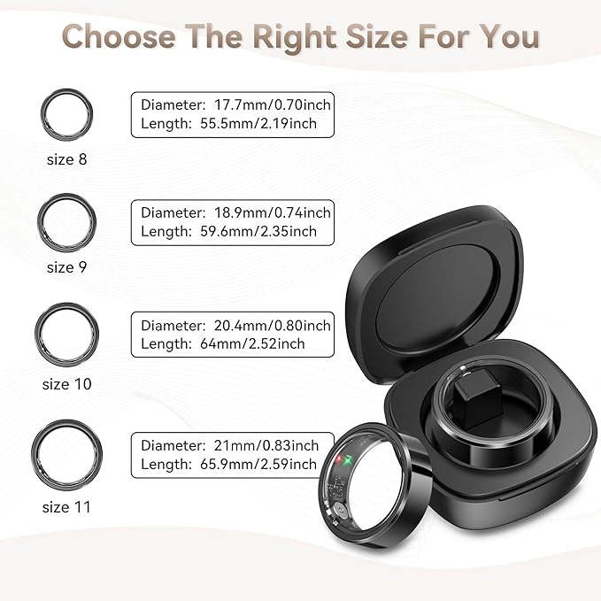 Smart Ring for Men, Fitness & Activity Tracker with Blood Pressure/Heart Rate Monitor, Sleep Tracker, Step Counter, IP68 Waterproof Ring for iOS & Android, Fast Charge, No Subscription (Black,Size11）