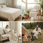 Fleece Blanket Full/Queen - 80x90 Inch Lightweight & Buttery-Soft Throw for Bed, Sofa, Camping | 300GSM Cloud-Touch Microfiber | Cozy Essentials for Travel & Movie Nights, (Cream)