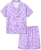 Beezizac Little & Big Girls Satin Silky Button Pajama Summer Short Sleeves Set Trendy Outfit Kid Size 6-16
