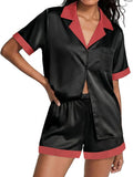 Ekouaer Womens Silk Satin Pajamas Set Short Sleeve Sleepwear Button Down Loungewear 2 Piece Pjs Shorts Set