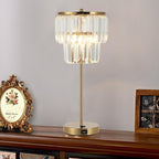 Bedside Lamp for Bedroom, Gold Crystal Table Lamp 18 Inches, Tiffany Clear Crystal Drops, USB Charging Port, E12 Socket, 6W LED Bulb Included, Golden Decorative Desk Light(1 Pack, Brass Finish)