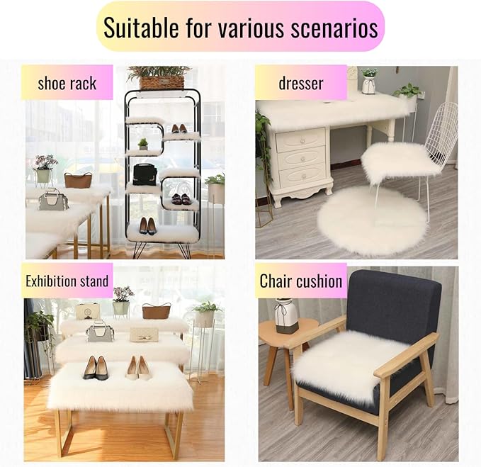 12inch Square Small Faux Fur Sheepskin Cushion Soft Plush Area Rug,Photo Background for Small Product Desktop Photography,Display and Decor,Jewelry,Nail Art,Locker Accessories (Black)