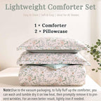 ALEISSEL Faded Blush Floral Cotton Comforter Queen Size - 3PC Lightweight Bedding Sets with Soft Alternative Fill, Vintage-Inspired Delicate Botanical Patterns, Muted Sage Reversible Design
