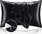 BEDELITE Satin Pillowcase with Zipper, Black King Size Pillow Cases Set of 2, Super Soft and Cooling Similar to Silk Pillow Cases, Gift for Women Men(20x36 Inches)