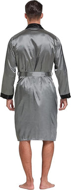 Tony & Candice Men's Satin Robe Lightweight Long Sleeve Silk Kimono Bathrobe with Shorts Set Sleepwear