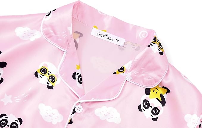 Beezizac Little & Big Girls Satin Silky Button Pajama Summer Short Sleeves Set Trendy Outfit Kid Size 6-16