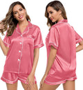 LecGee Womens Silk Satin Pajamas Short Sleeve Loungewear Two-Piece Sleepwear Button-Down Pj Set