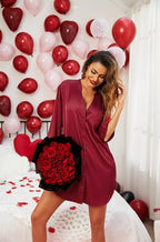 Ekouaer Satin Nightgowns for Women Silk Sleepwear Button Down Sleepshirt 3/4 Sleeve V-Neck Nightshirts with Pockets