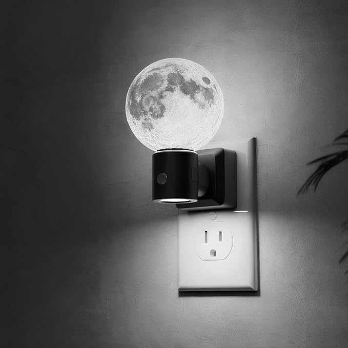L LOHAS LED Night Lights Plug Into Wall, Plug in Night Light with Light Sensor, 0-100LM Brightness Adjustable, 3D Printing LED Moon Light for Bedroom Birthday Gifts