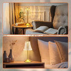 Liliful 1 Pcs Cordless Table Lamp Rechargeable Touch LED Small Gold Portable Battery Operated USB-c Desk Lamp 3 Color Dimmable for Bedroom Living Room Dining (Gold,Rose Style)