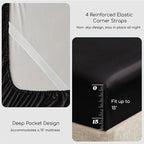 MR&HM Satin Bed Sheets, Queen Size Sheets Set, 4 Pcs Silky Bedding Set with Elastic Corner Straps and 15 Inches Deep Pocket for Mattress (Queen, Black)