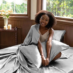 CozyLux Satin Sheets Queen Size Bed Set - 6 Piece Silky Queen Sheet Set, Luxury Light Grey Queen Sheets with Smooth and Soft Microfiber, Includes 1 Fitted Sheet, 1 Flat Sheet and 4 Pillowcases